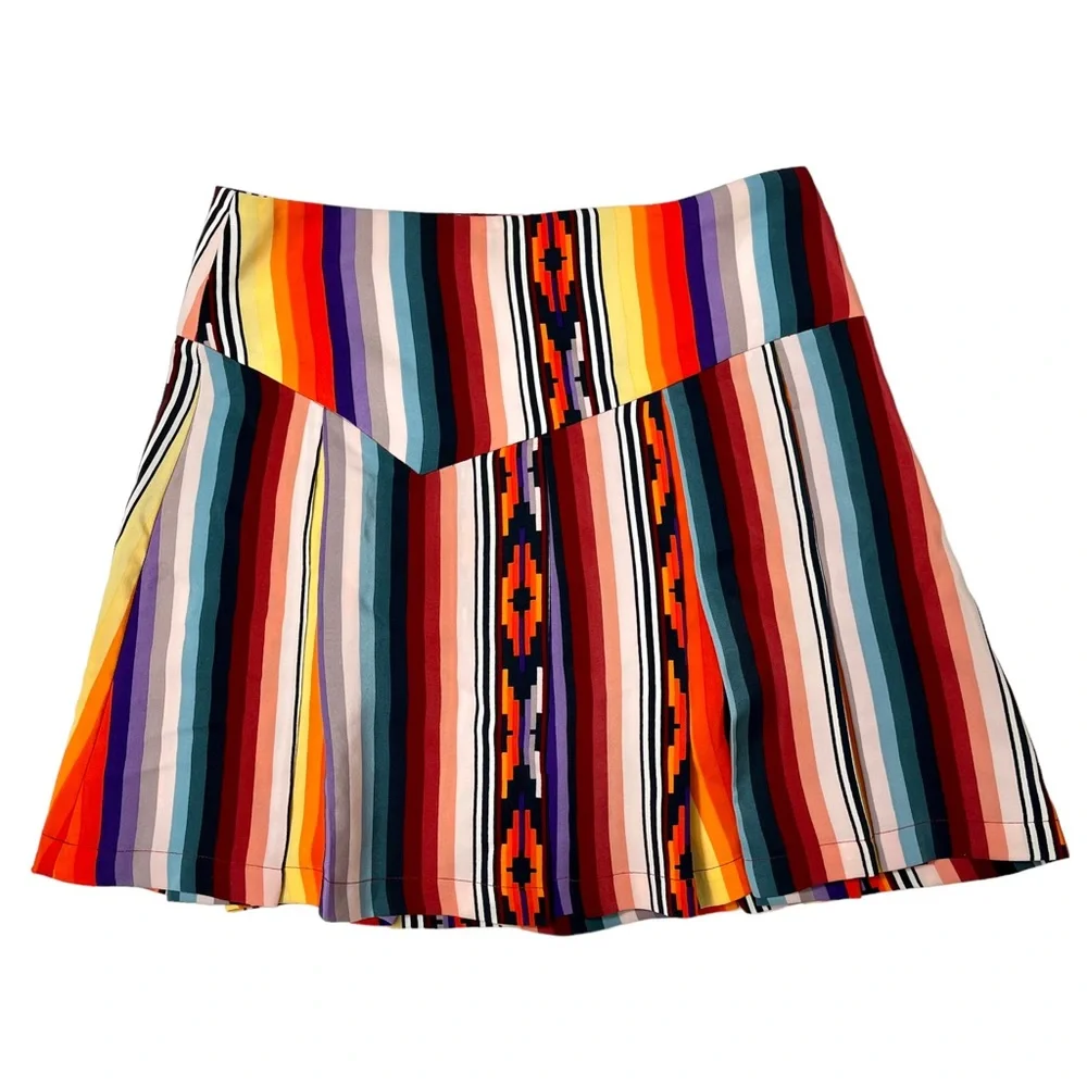 Parker Medium 100%‎ Silk Skirt Multicolor Striped Southwest Boho Festival Mini